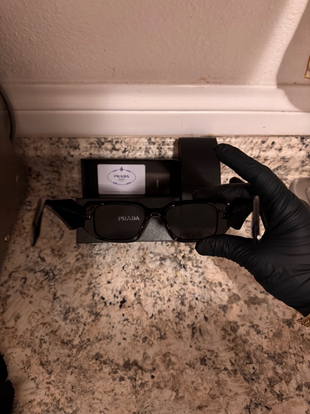 Prada unisex Black Shield Sunglasses with White Logo - Picture 4 of 8